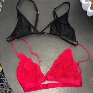 Elegant Black and Red Lace Bralette Set